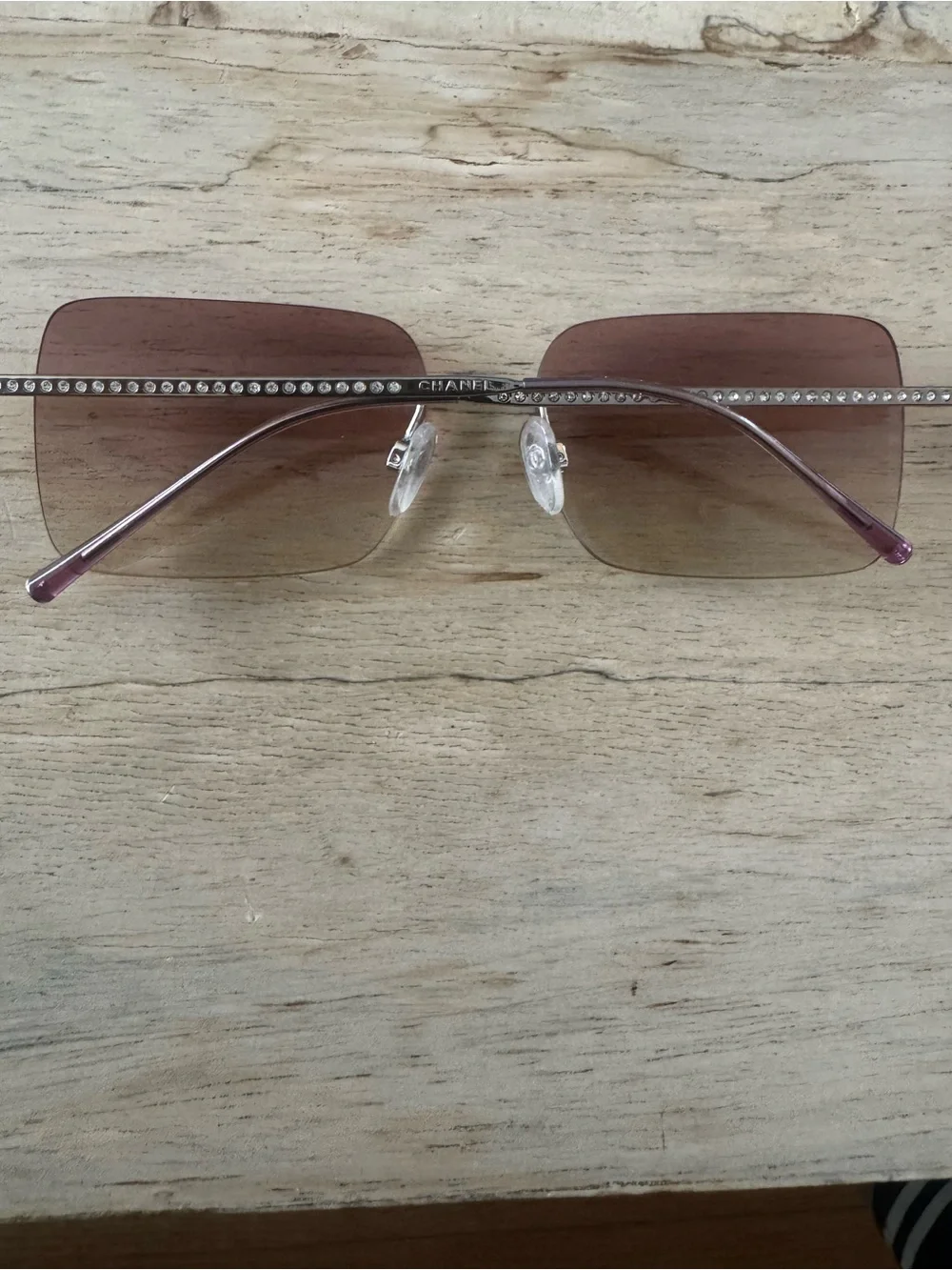 Chanel Rhinestone Accent Rimless Sunglasses - Pink Gradient Lenses